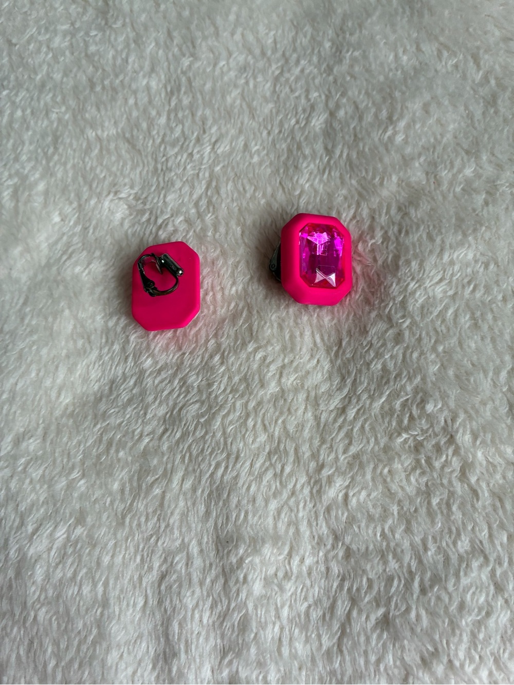 Women’s Pink Gem Clip-On Earrings - Bright Pink Accent